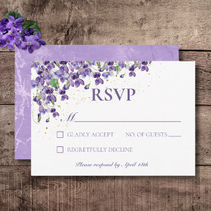 Purple Watercolor Violets Wedding RSVP Card