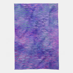 Purple Watercolor Wavy Stripes Modern Tea Towel