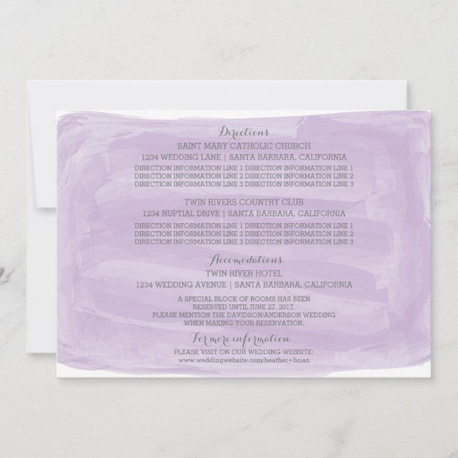 Purple Watercolor Wedding Information Card (Front)
