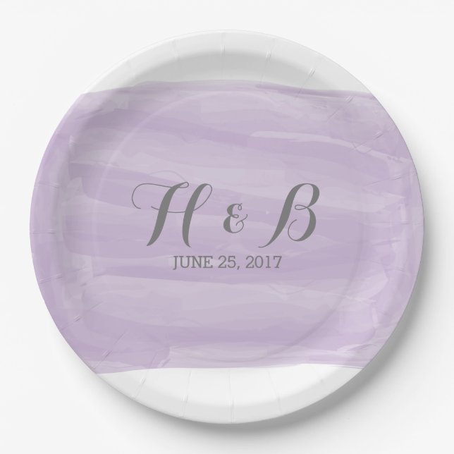 Purple Watercolor Wedding Paper Plates (Front)