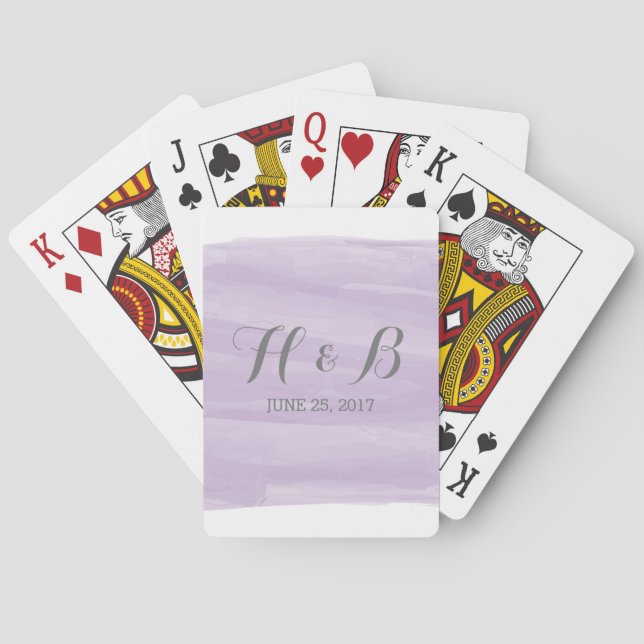 Purple Watercolor Wedding Playing Cards (Back)