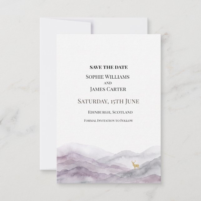 Purple Watercolor Wedding Save The Date (Front)
