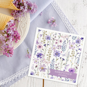 Purple Watercolor Wildflower 1st Birthday Napkin