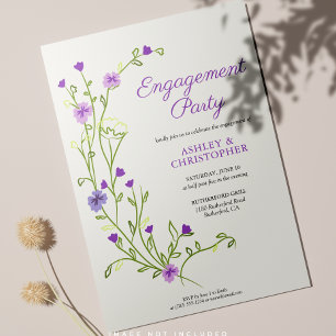 Purple Watercolor Wildflower Engagement Party Invitation