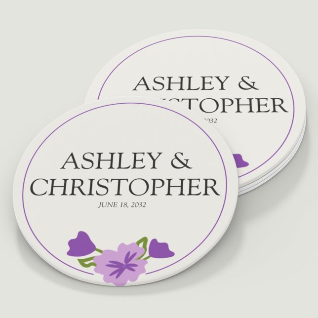 Purple Watercolor Wildflower Wedding Round Paper Coaster (Creator Uploaded)