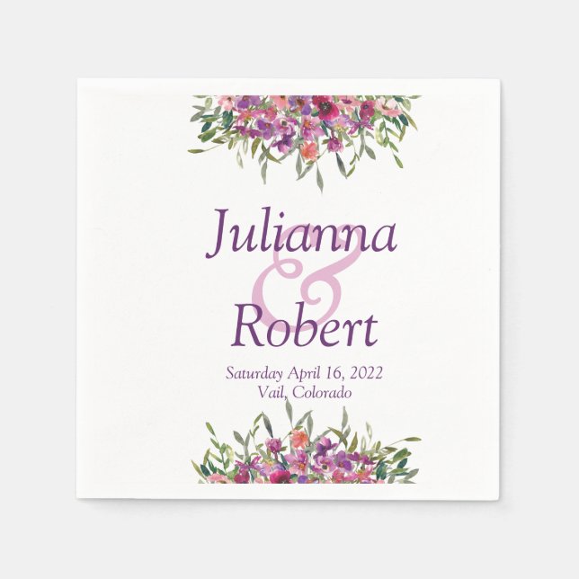 Purple watercolor wildflowers  napkins (Front)