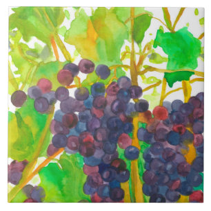Purple Watercolor Wine Grapes Ceramic Tile