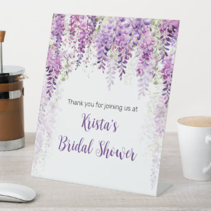 Purple Watercolor Wisteria Bridal Shower Pedestal Sign