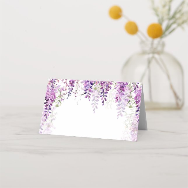 Purple Watercolor Wisteria Bridal Shower Place Card (Front)
