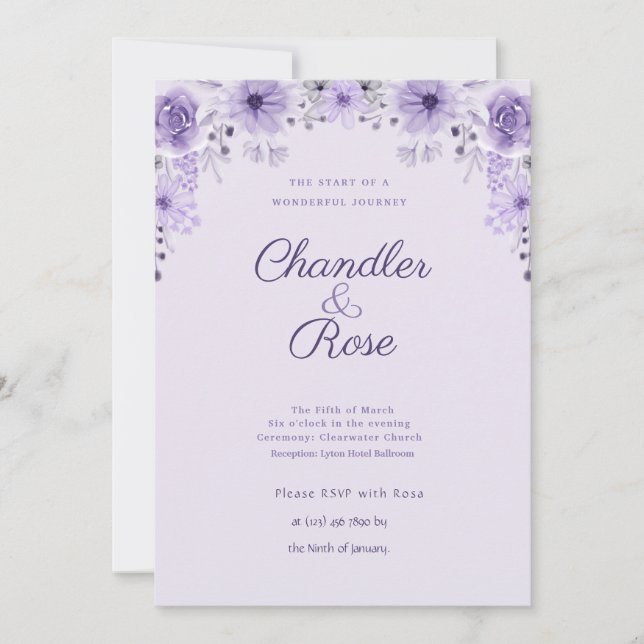 Purple Watercolor wisteria Wedding Invitation (Front)