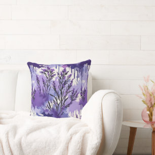 Purple Watercolor with Florals Cushion