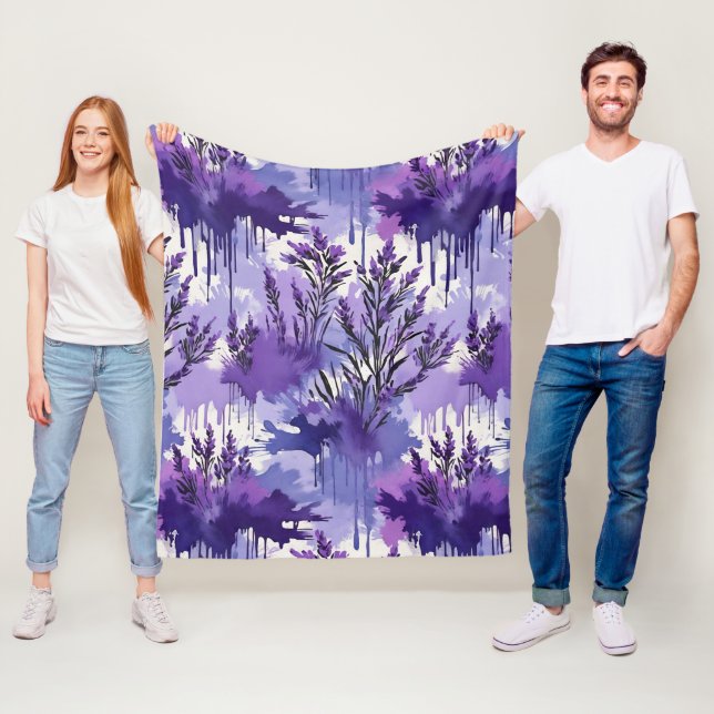 Purple Watercolor with Florals Fleece Blanket (In Situ)