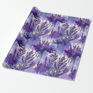 Purple Watercolor with Florals Wrapping Paper