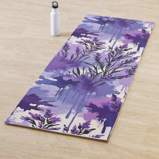 Purple Watercolor with Florals Yoga Mat