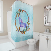 Purple Watercolor Wolf with a Boho Wreath