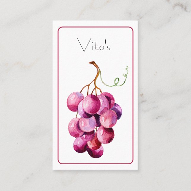 Purple Watercolored Bunch of Grapes Business Card (Front)