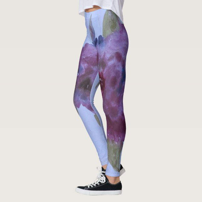 Purple Watercolored Flowered Leggings (Left)