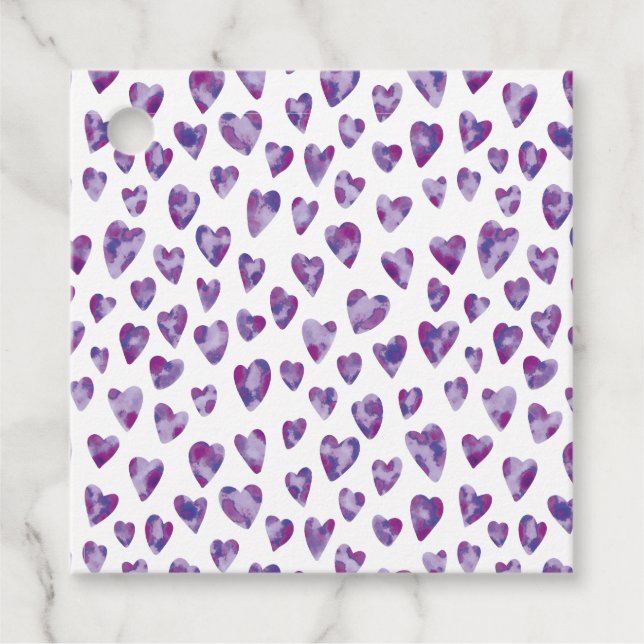 Purple Watercolour Heart Favour Tags (Front)