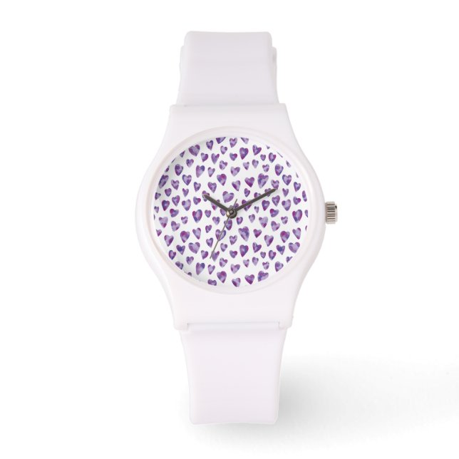 Purple Watercolour Heart Watch (Front)