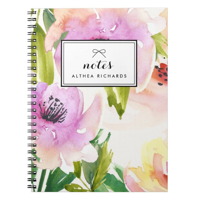 Purple Watercolour Lilies Floral Personalised Notebook (Front)