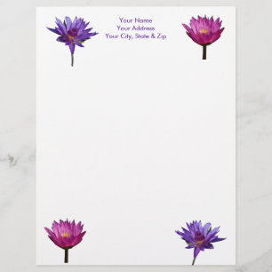 Purple Waterlily Lotus Custom Letterhead