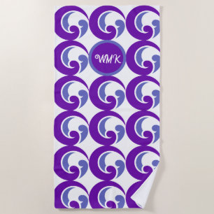 Purple Wave Logo Monogram Beach Towel