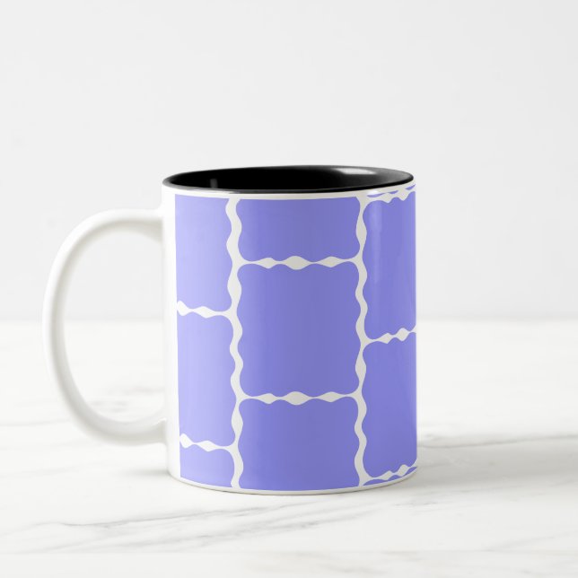 Purple Wave Squares  Two-Tone Coffee Mug (Left)