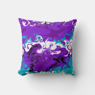 Purple Waves Fluid Art Cushion