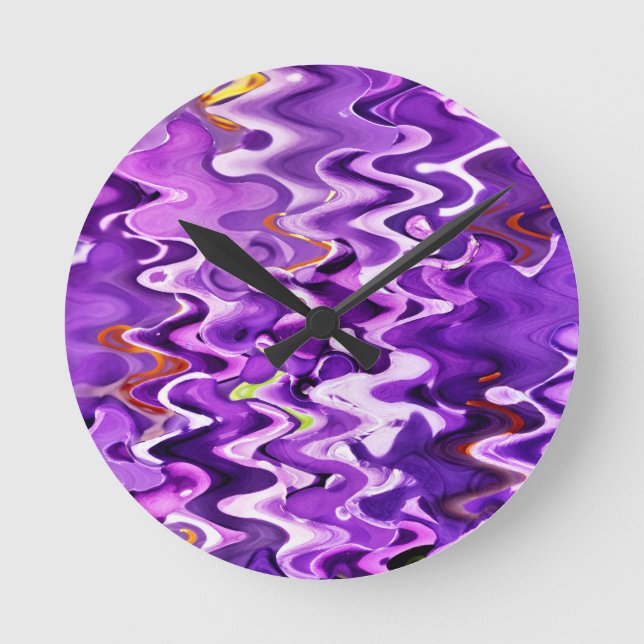 PURPLE WAVES OF FLOWERS ROUND CLOCK (Front)