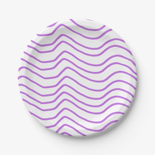 Purple Wavy Line Paper Plates (Front)
