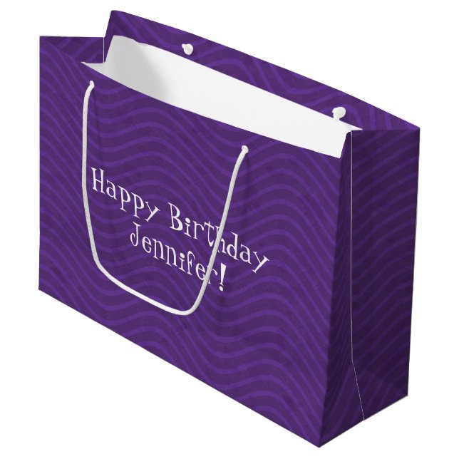 Purple Wavy Lines Pattern Large Gift Bag (Front Angled)