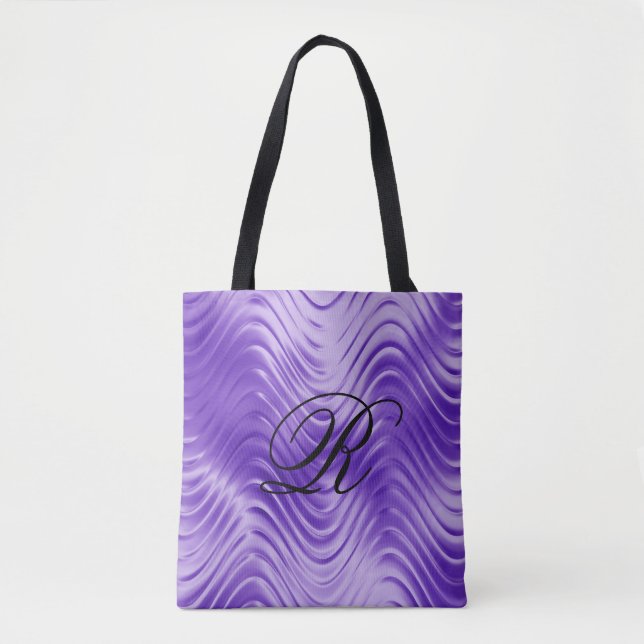 Purple Wavy Pattern with Monogram Tote Bag (Front)