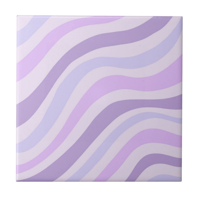 Purple Wavy Stripes Pattern Retro Y2K Chic  Ceramic Tile (Front)