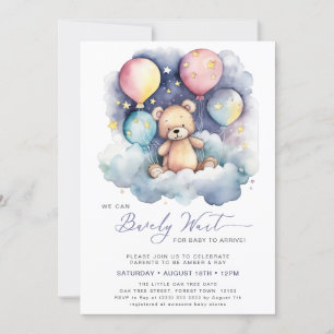Purple We Can Bearly Wait Bear Baby Shower         Invitation