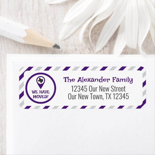 Purple We Have Moved Striped Moving  Return Address Label (Insitu)