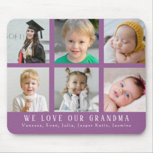 Purple We Love Our Grandma  Grandkid Photo Collage Mouse Pad