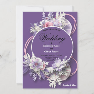 Purple Wedding and florals white and pink  Invitation