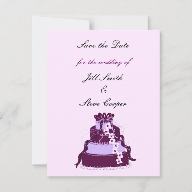 Purple Wedding Cake Save the Date (Front)
