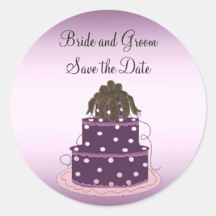 Purple Wedding Cake Save the Date Classic Round Sticker