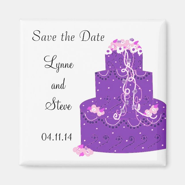 Purple Wedding Cake Save the Date Magnet (Front)