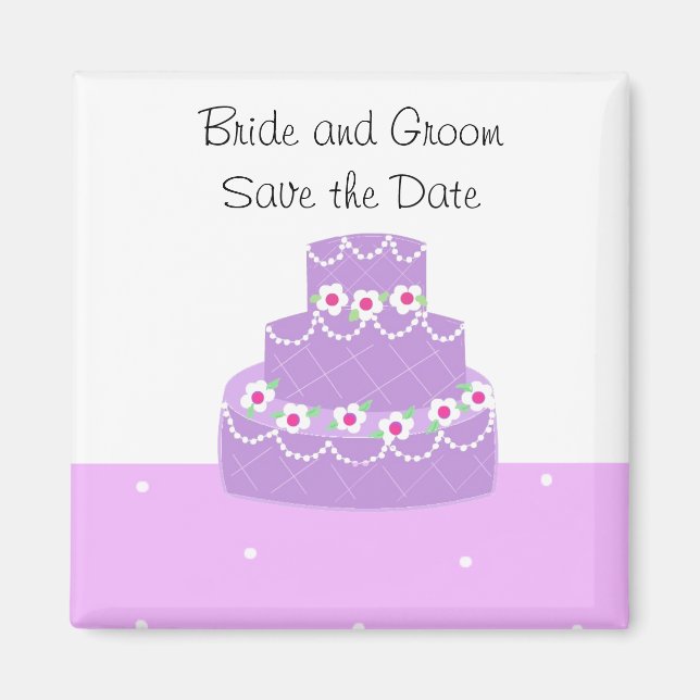 Purple Wedding Cake Save the Date Magnet (Front)