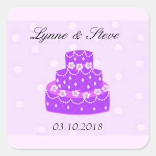 Purple Wedding Cake Save the Date Square Sticker