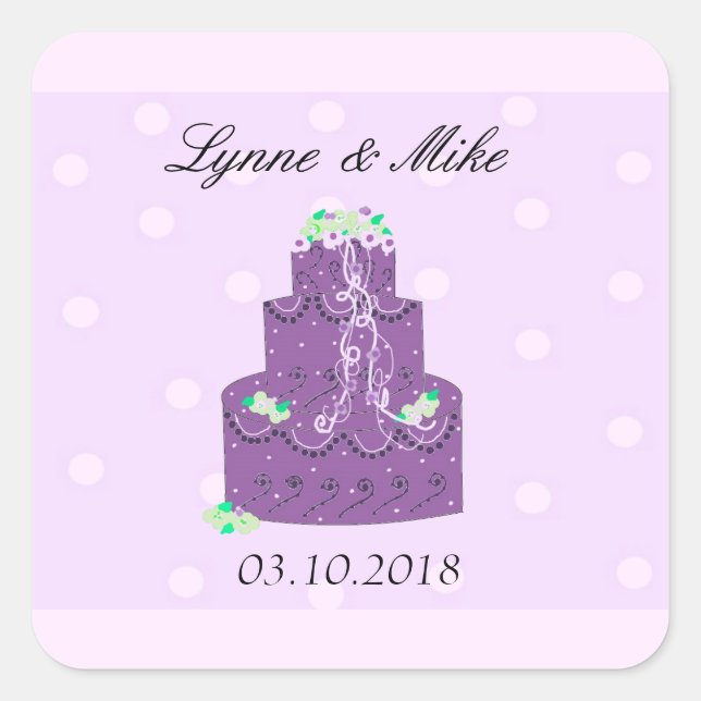 Purple Wedding Cake Save the Date Square Sticker (Front)