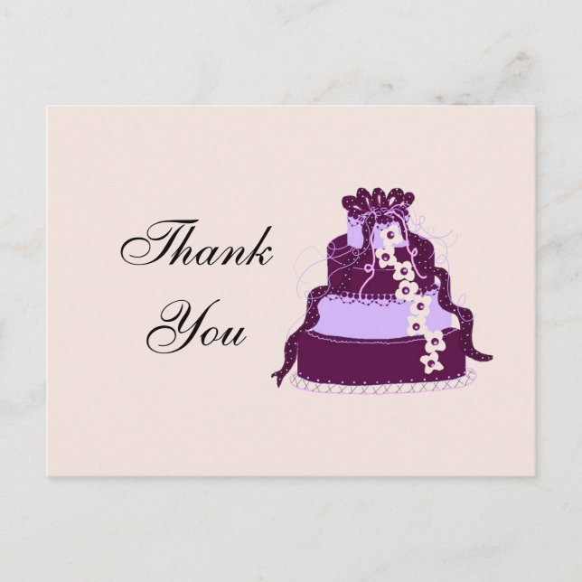 Purple Wedding Cake Thank You Postcard (Front)