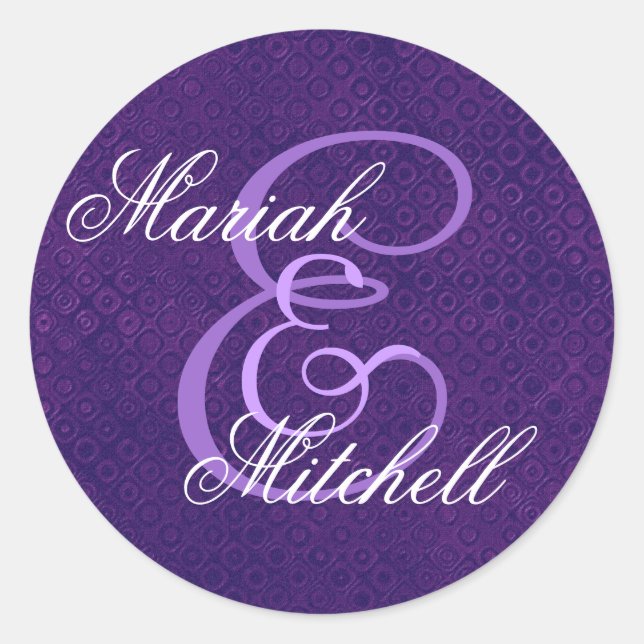 Purple Wedding Custom Monogram E or Any Initial 10 Classic Round Sticker (Front)