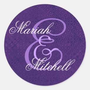 Purple Wedding Custom Monogram E or Any Initial 10 Classic Round Sticker