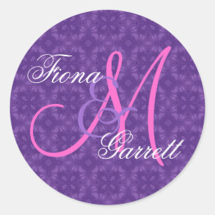 Purple Wedding Custom Monogram V07 Classic Round Sticker