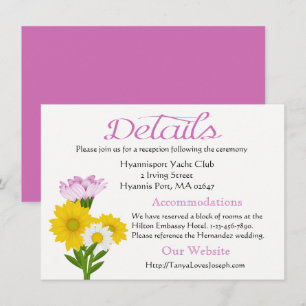 Purple Wedding Details Sunflower & Daisy Flowers Invitation