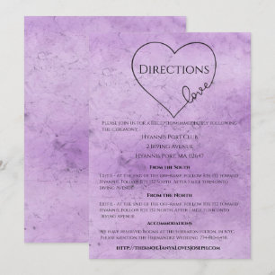 Purple Wedding Directions Watercolor Heart Vintage Invitation