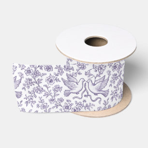Purple Wedding Doves with Ribbons and Flowers Satin Ribbon